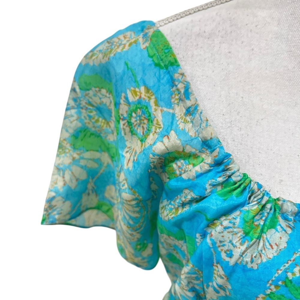 NWT Bella tu Nina Flutter-Sleeve Tie-Waist Maxi Dress Aqua Green Floral medium - Picture 8 of 16